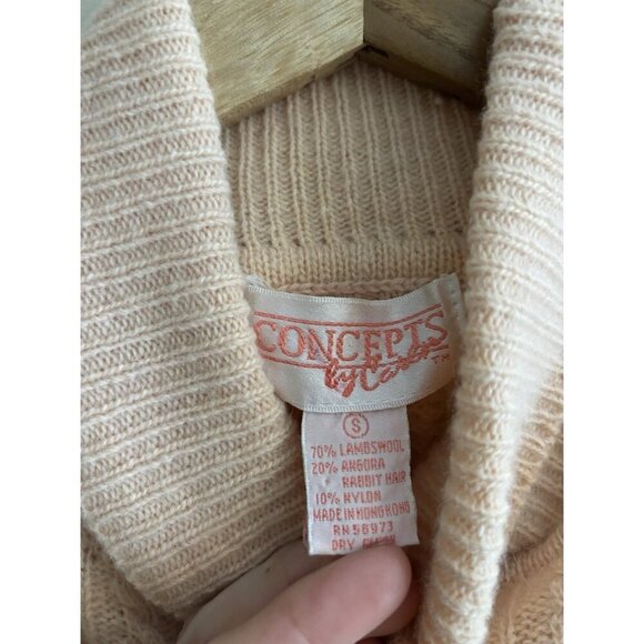 Vintage 1980s Sweater Vest Peach Knit Turtleneck Top Angora Lambswool Small - Picture 2 of 8